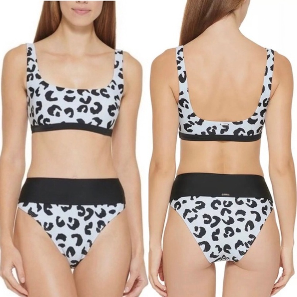 DKNY Women's Leopard-Print Bikini Top and Matching Bottoms Swimwear Size XS NWT
